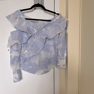 Self-Portrait Pale Blue Lace Ruffle Blouse